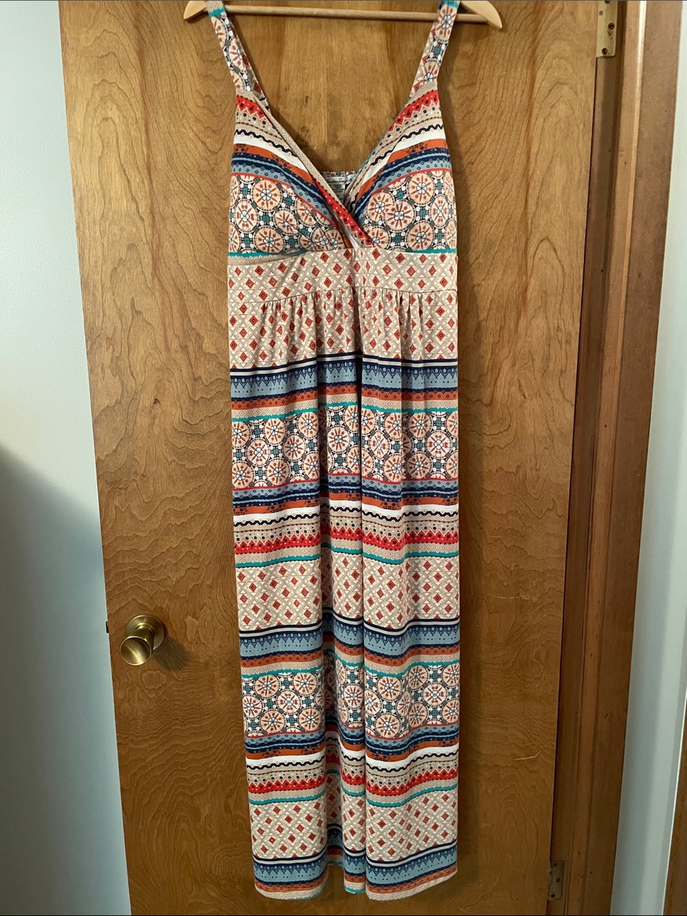 American Rag Striped Geo Maxi Dress in Tan, Blue, Red, Orange, 1X